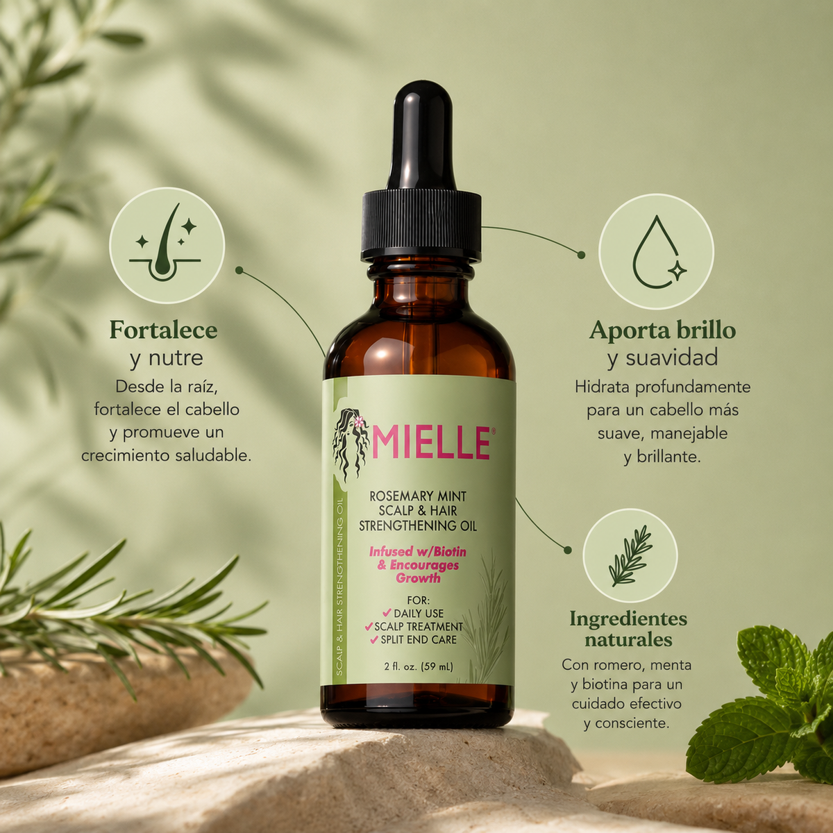 2 Aceite Capilar Mielle Para un cabello fuerte y sano